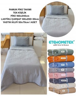 ETEHOMETEX HAVUZLU PİKE TAKIMI %100 PAMUK TEK KİŞİLİK GRİ 8696474232110